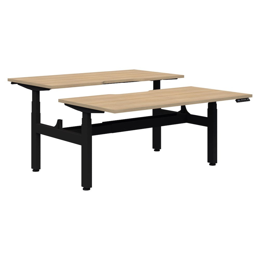 Summit ii Electric Back-to-Back 2 Pod Desk-Desking-2 x 1500 x 800-Classic Oak-Black-Commercial Traders - Office Furniture