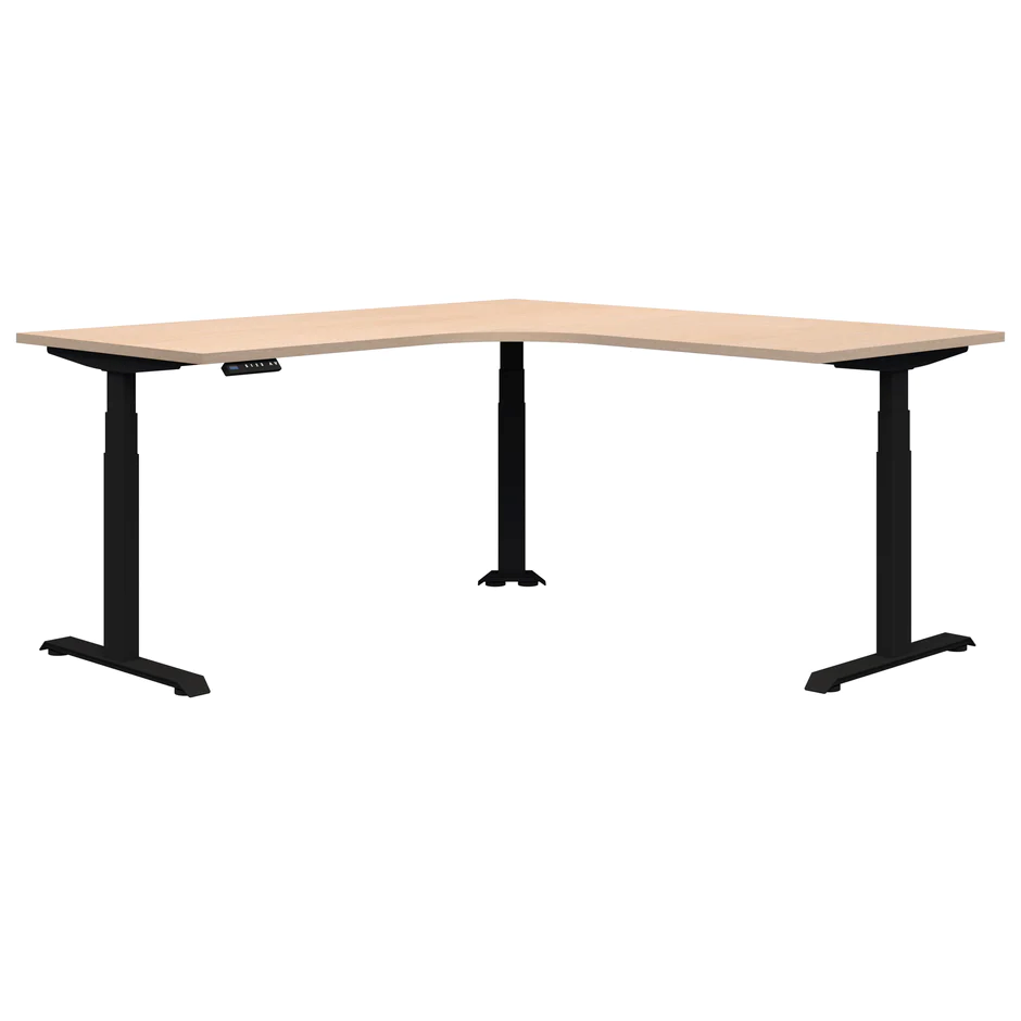 Summit ii Electric 90° Corner Workstation Desk-Desking-1500 x 1500 x 700-Refined Oak-Black-Commercial Traders - Office Furniture