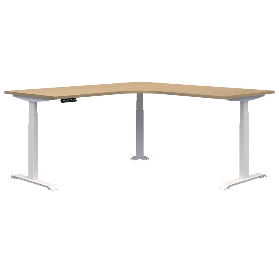 Summit ii Electric 90° Corner Workstation Desk-Desking-1500 x 1500 x 700-Classic Oak-White-Commercial Traders - Office Furniture