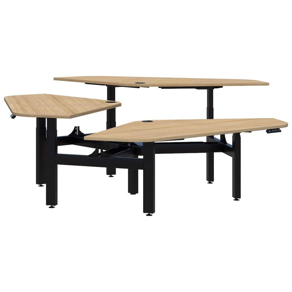 Summit ii Electric 120° Rotor 3 Pod Desk-Desking-Classic Oak-Black-1200 x 1200-Commercial Traders - Office Furniture