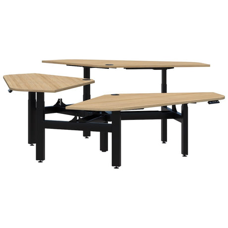 Summit ii Electric 120° Rotor 3 Pod Desk-Desking-Classic Oak-Black-1200 x 1200-Commercial Traders - Office Furniture