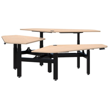 Summit ii Electric 120° Rotor 3 Pod Desk-Desking-Refined Oak-Black-1200 x 1200-Commercial Traders - Office Furniture