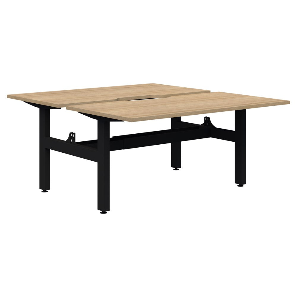 Summit II Fixed Height Back-to-Back 2 Pod Desk-Desking-Classic Oak-Black-2x1200x800-Commercial Traders - Office Furniture