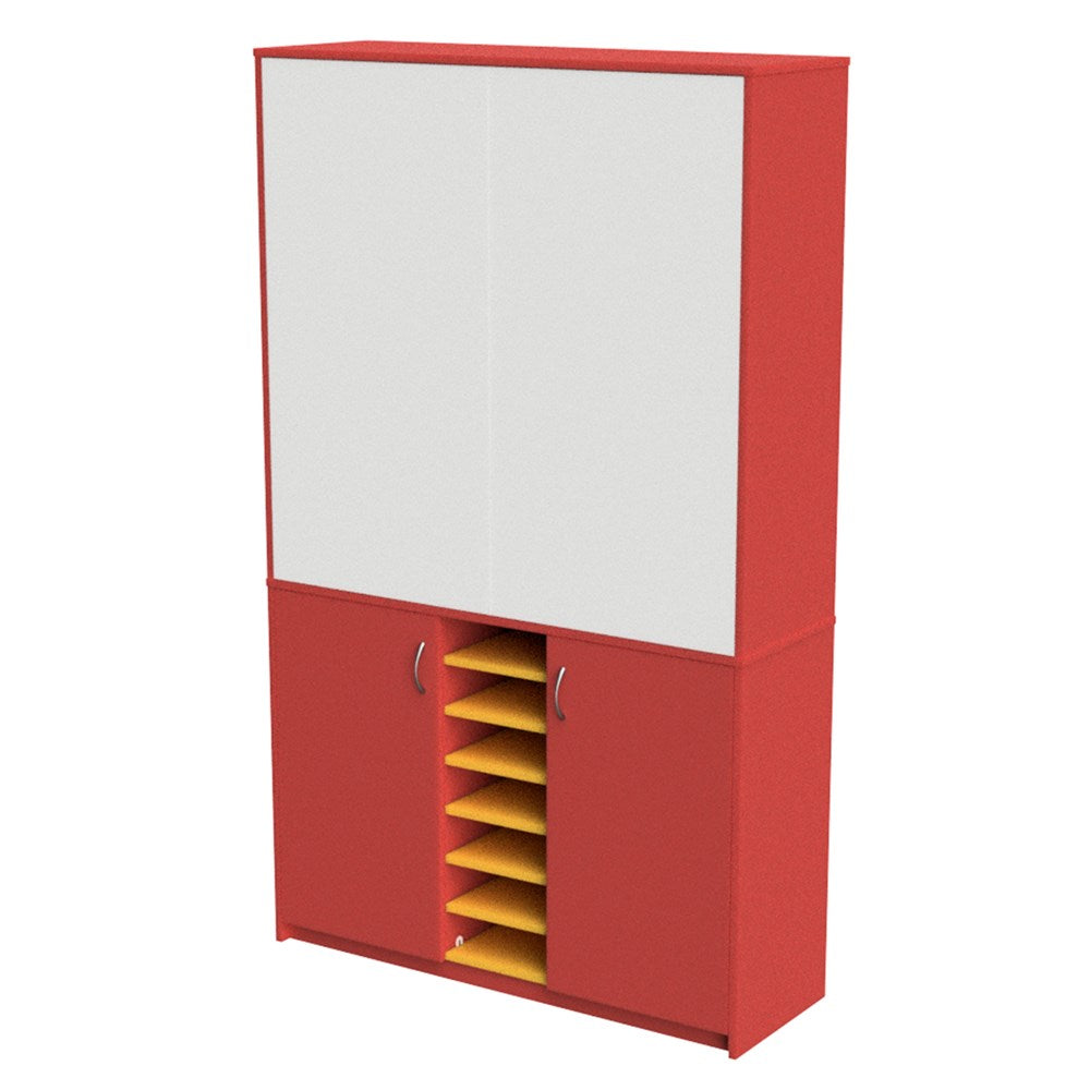 Wall Unit Teachers with Sliding Whiteboards-Education Furniture-Red/Yellow-1200MM-Commercial Traders - Office Furniture