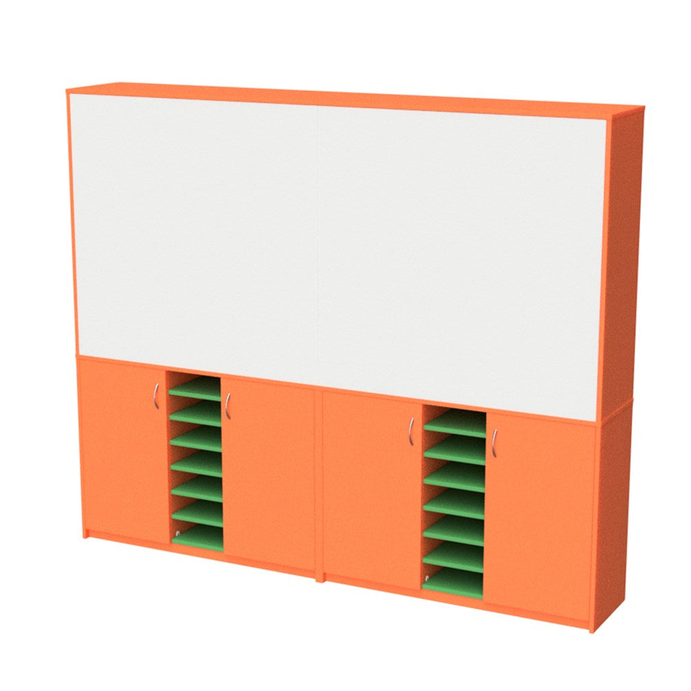 Wall Unit Teachers with Sliding Whiteboards-Education Furniture-Orange/Green-2400MM-Commercial Traders - Office Furniture