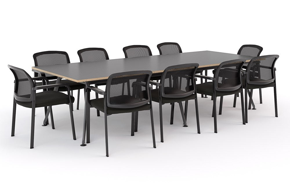 Euro Boardroom Table 3000 x 1200 with Ozone Chair Package-Meeting Room Furniture-Affinity Maple-Black Leg-North Island (Ground Floor)-Commercial Traders - Office Furniture
