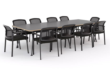 Euro Boardroom Table 3000 x 1200 with Ozone Chair Package-Meeting Room Furniture-Affinity Maple-Black Leg-North Island (Ground Floor)-Commercial Traders - Office Furniture