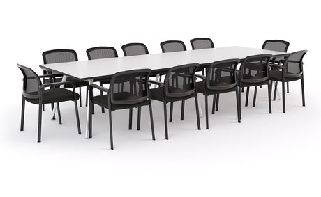 Euro Boardroom Table 3600 x 1200 with Ozone Chair Package-Meeting Room Furniture-Affinity Maple-Black Leg-North Island (Ground Floor)-Commercial Traders - Office Furniture