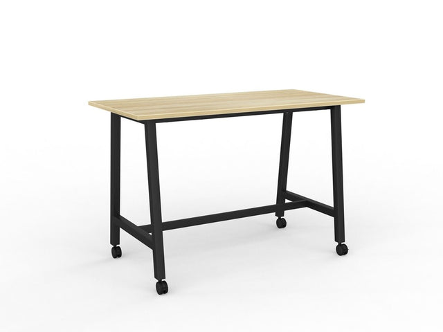 Cubit Bar Leaner with Castors-Meeting Room Furniture-1600 x 800-Atlantic Oak-White-Commercial Traders - Office Furniture