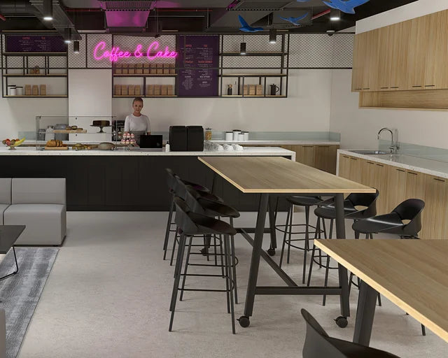 Cubit Bar Leaner with Castors-Meeting Room Furniture-1600 x 800-Atlantic Oak-White-Commercial Traders - Office Furniture
