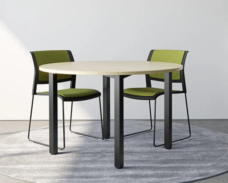 Cubit 1200 Round Meeting Tables-Meeting Room Furniture-Atlantic Oak-Black-Commercial Traders - Office Furniture
