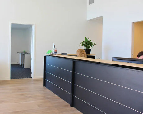 Cubit Reception Counter-Reception Furniture-Atlantic Oak-No Return Thanks-Commercial Traders - Office Furniture