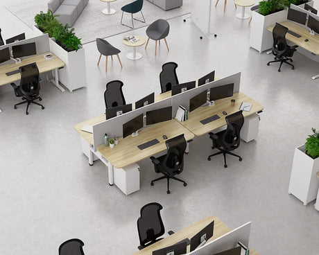 Haven Electric Double Sided Desk - Scallop Top-Desks-1200 x 700-White-White-Commercial Traders - Office Furniture