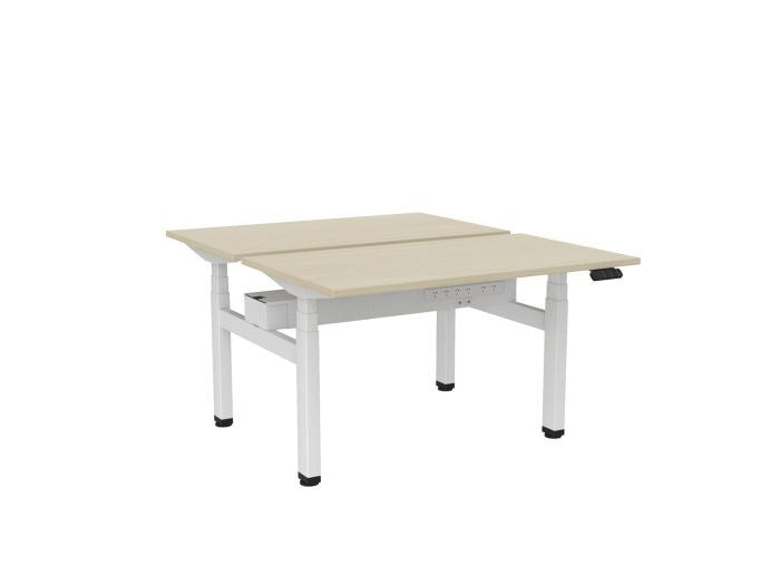 Haven Electric Double Sided Desk - Rectangular Top-Desks-1200 x 700-Nordic Maple-White-Commercial Traders - Office Furniture