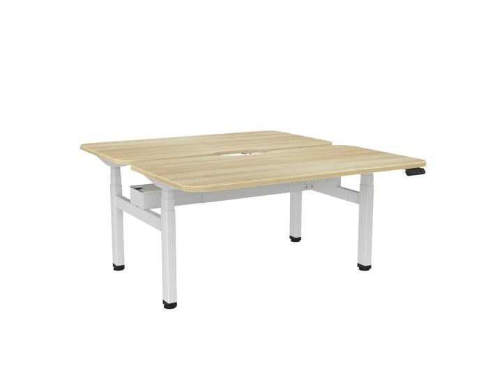 Haven Electric Double Sided Desk - Scallop & Radius Top-Desks-1500 x 800-Atlantic Oak-White-Commercial Traders - Office Furniture