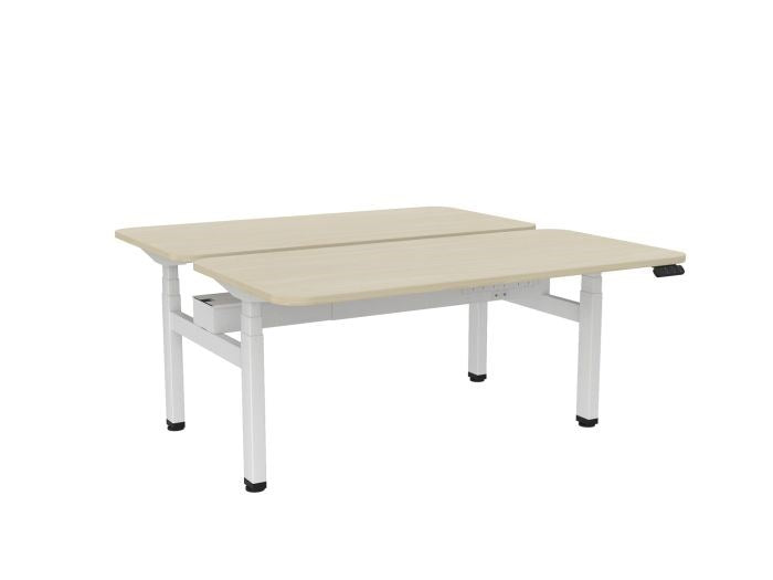 Haven Electric Double Sided Desk - Radius Top-Desks-1600 x 800-Nordic Maple-White-Commercial Traders - Office Furniture