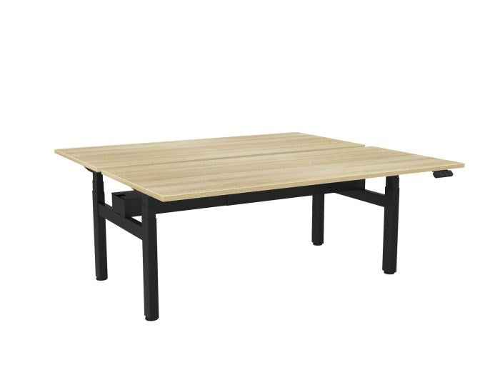 Haven Electric Double Sided Desk - Rectangular Top-Desks-1800 x 800-Atlantic Oak-Black-Commercial Traders - Office Furniture