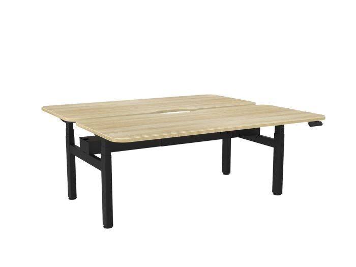 Haven Electric Double Sided Desk - Scallop & Radius Top-Desks-1800 x 800-Atlantic Oak-Black-Commercial Traders - Office Furniture