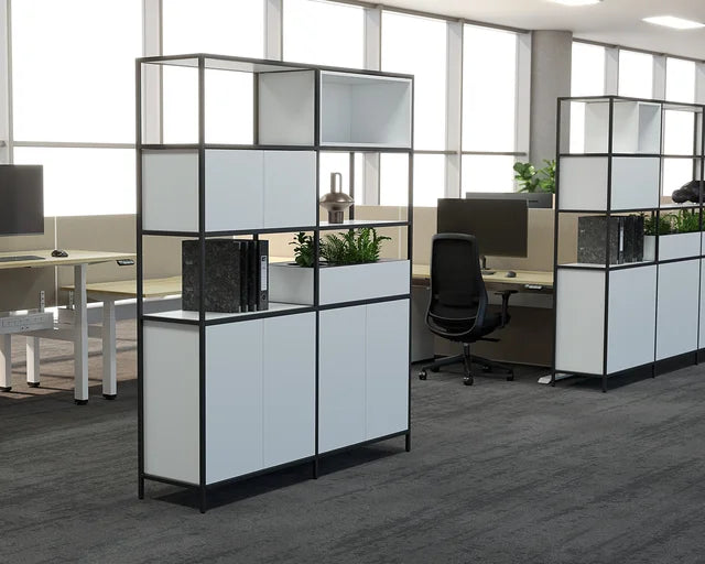 Kubix Modular 2-Unit System with Cupboards, Cubby & Planters-Office Storage-White-Commercial Traders - Office Furniture
