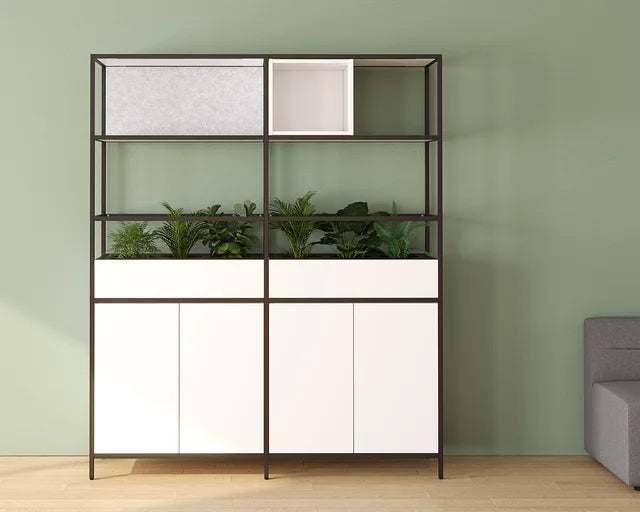Kubix Modular 2-Unit System with Cupboards, Cubby & Planters-Office Storage-White-Commercial Traders - Office Furniture