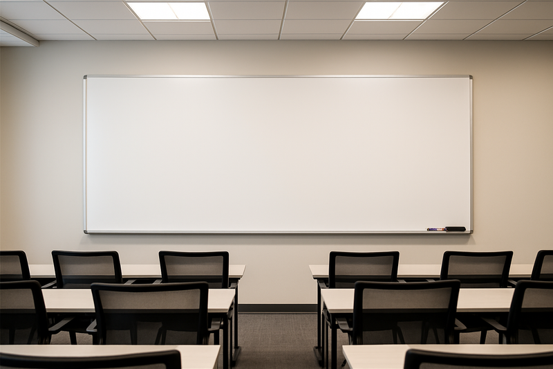 large whiteboard on a wall in a training room