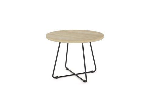 Zion Coffee Table Round-Reception Furniture-600 mm dia-Atlantic Oak-Black-Commercial Traders - Office Furniture