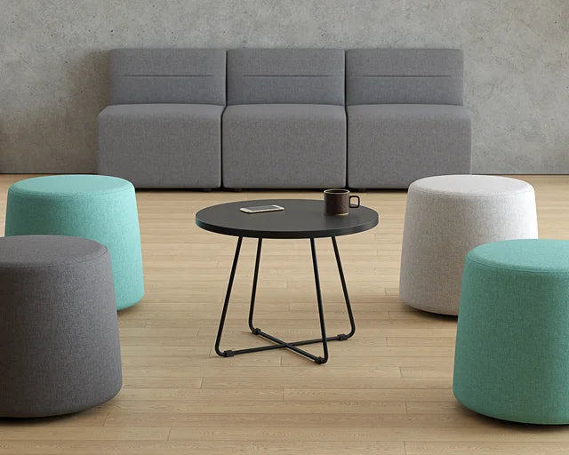Zion Coffee Table Round-Reception Furniture-600 mm dia-Atlantic Oak-Black-Commercial Traders - Office Furniture