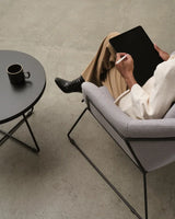 Zion Coffee Table Round-Reception Furniture-600 mm dia-Atlantic Oak-Black-Commercial Traders - Office Furniture