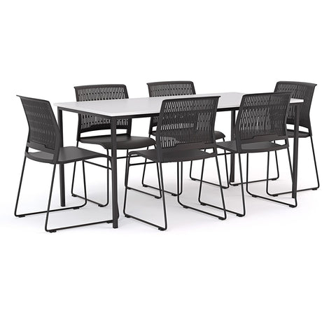 Ergoplan 1600 wide Canteen Table and Stax Chair Package-Lunchroom Tables-White-Commercial Traders - Office Furniture
