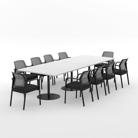 Essentials Boardroom Table 3000 x 1200 with Edison Chair Package-Meeting Room Furniture-Silver Strata-Black Disc-North Island Delivery-Commercial Traders - Office Furniture