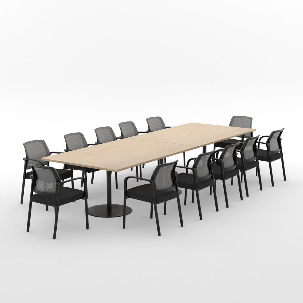 Essentials Boardroom Table 3600 x 1200 with Edison Chair Package-Meeting Room Furniture-Affinity Maple-Black Disc-North Island Delivery-Commercial Traders - Office Furniture