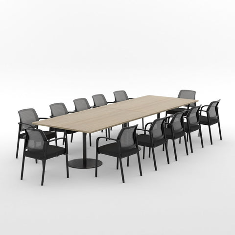 Essentials Boardroom Table 3600 x 1200 with Edison Chair Package-Meeting Room Furniture-Classic Oak-Black Disc-North Island Delivery-Commercial Traders - Office Furniture