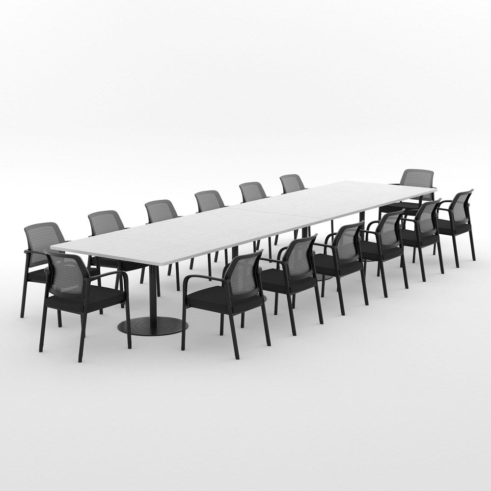 Essentials Boardroom Table 4800 x 1200 with Edison Chair Package-Meeting Room Furniture-Silver Strata-Black Disc-North Island Delivery-Commercial Traders - Office Furniture