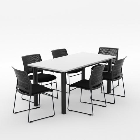 Alti Deluxe 1600 Long Canteen Table and Magnus Chair Package-Lunchroom Tables-White Top / Black Frame-Black-North Island Delivery-Commercial Traders - Office Furniture