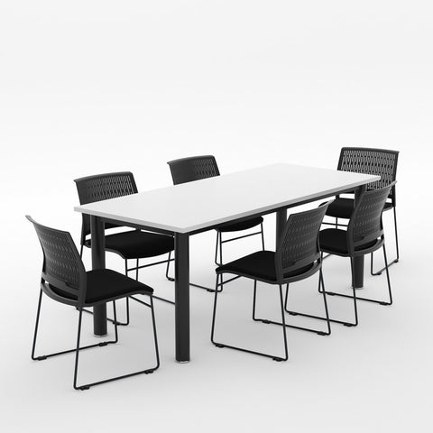 Alti Deluxe 1800 Long Canteen Table and Magnus Chair Package-Lunchroom Tables-White Top / Black Frame-Black / Black-North Island Delivery-Commercial Traders - Office Furniture