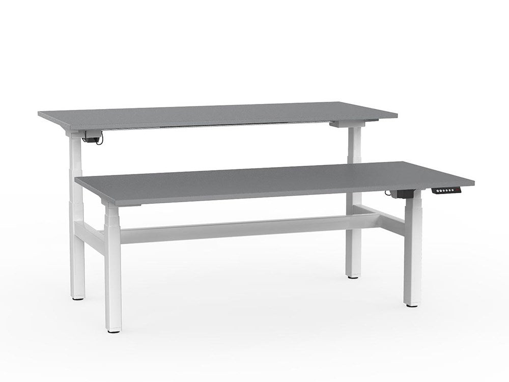 Agile Double Sided 1800 Electric Standing Desk - 3 Column-Desking-Silver-White-Commercial Traders - Office Furniture