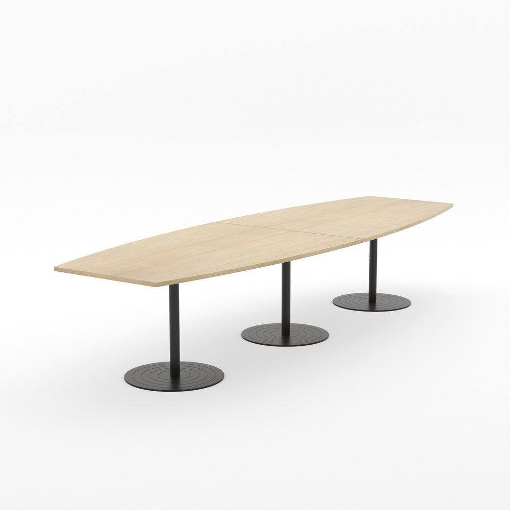 Essentials Table 3600 x 1200 - Barrel-Meeting Room Furniture-Refined Oak-Black Disc Base-North Island Delivery-Commercial Traders - Office Furniture