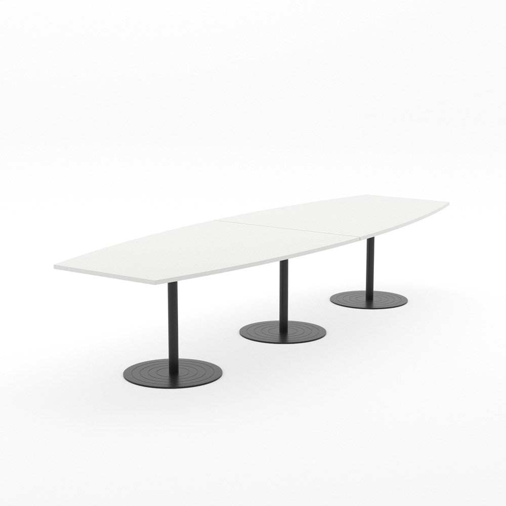 Essentials Table 3000 x 1200 - Barrel Shape-Meeting Room Furniture-Snowdrift-Black Disc Base-North Island Delivery-Commercial Traders - Office Furniture