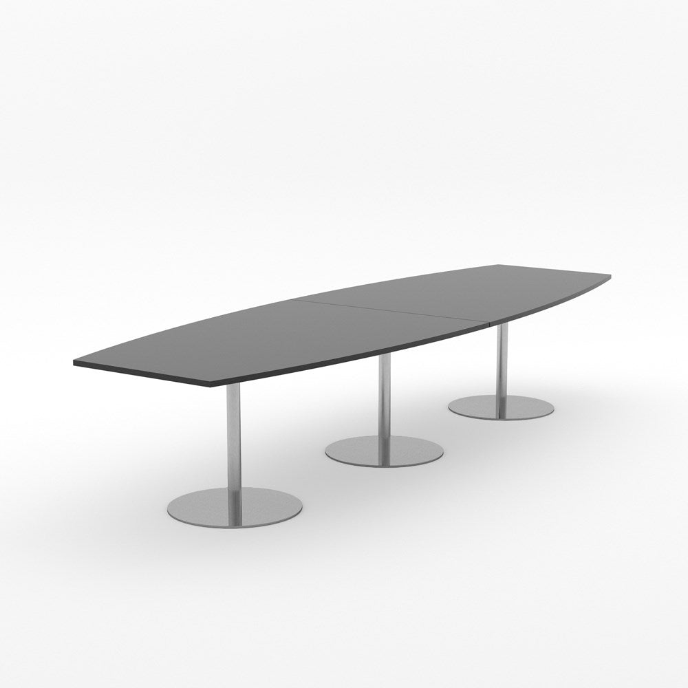Essentials Table 3000 x 1200 - Barrel Shape-Meeting Room Furniture-Affinity Maple-Black Disc Base-North Island Delivery-Commercial Traders - Office Furniture
