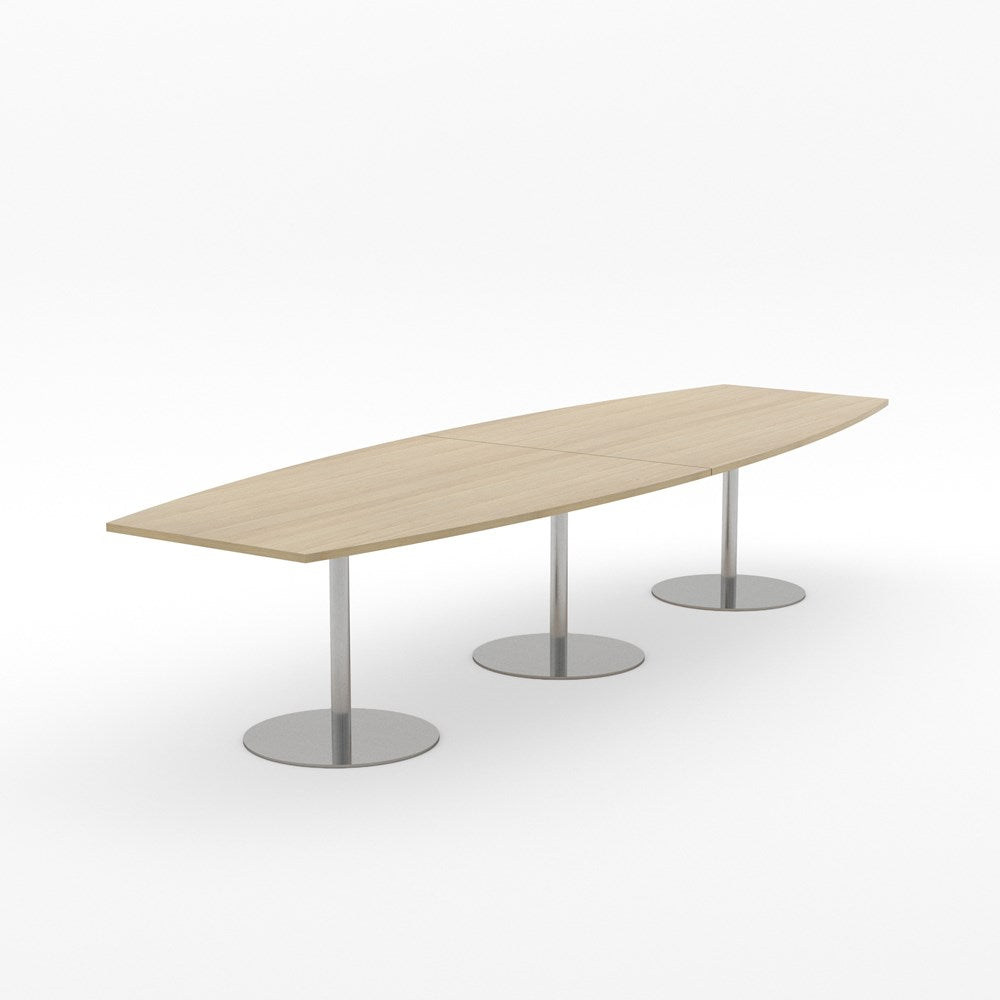 Essentials Table 3600 x 1200 - Barrel-Meeting Room Furniture-Classic Oak-Brushed Chrome Disc Base-North Island Delivery-Commercial Traders - Office Furniture