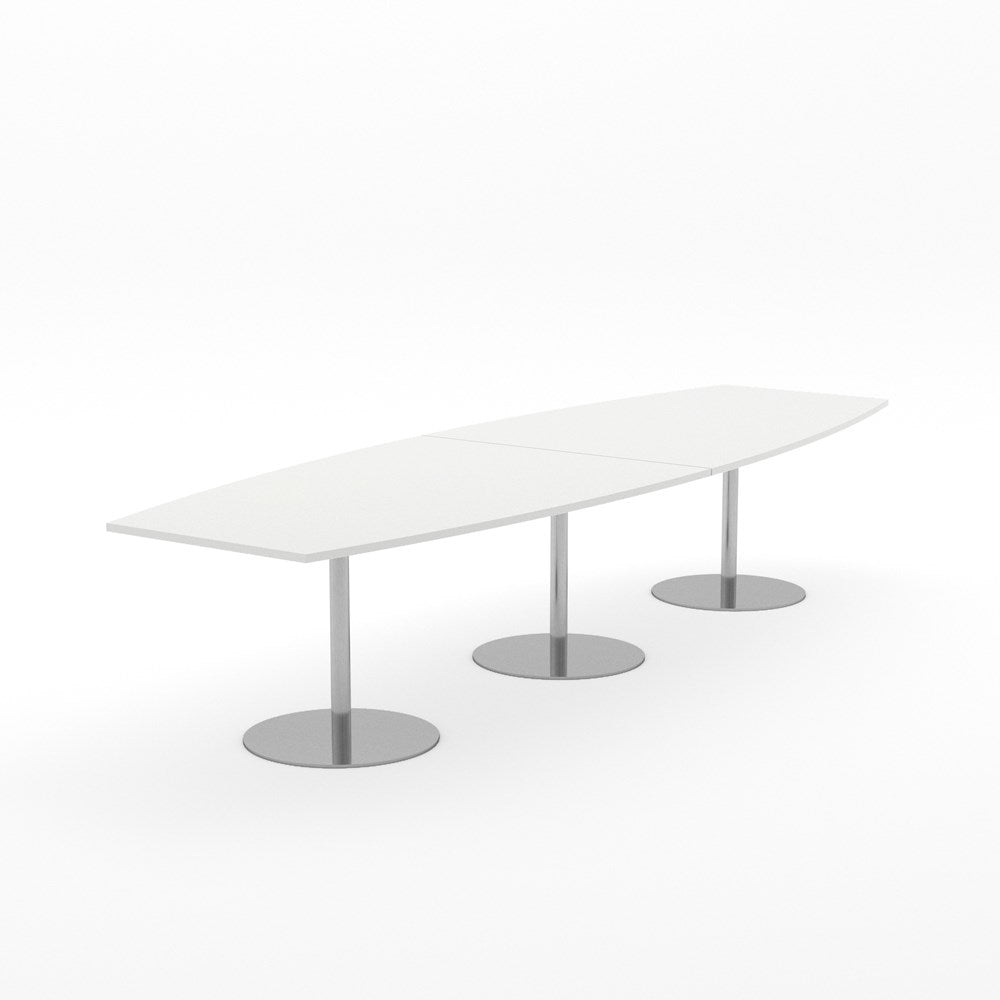 Essentials Table 3000 x 1200 - Barrel Shape-Meeting Room Furniture-Snowdrift-Brushed Chrome Disc Base-North Island Delivery-Commercial Traders - Office Furniture