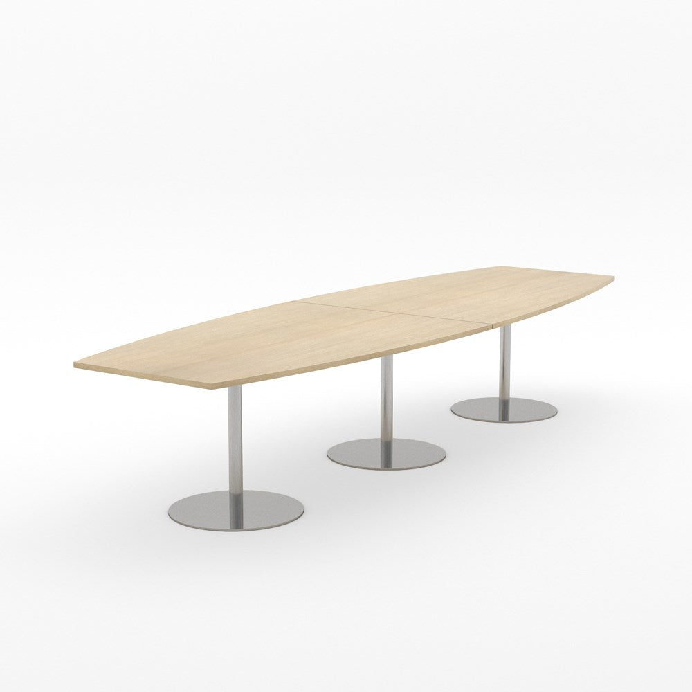 Essentials Table 3000 x 1200 - Barrel Shape-Meeting Room Furniture-Refined Oak-Brushed Chrome Disc Base-North Island Delivery-Commercial Traders - Office Furniture