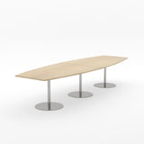Essentials Table 3000 x 1200 - Barrel Shape-Meeting Room Furniture-Refined Oak-Brushed Chrome Disc Base-North Island Delivery-Commercial Traders - Office Furniture