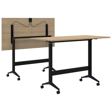 Boost Flip Leaner-Meeting Tables-1200 x 800-Classic Oak-Black-Commercial Traders - Office Furniture