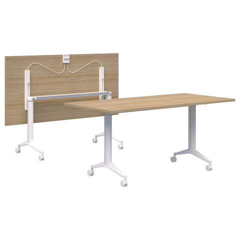 Boost Flip Table-Meeting Room Furniture-1500 x 750-Classic Oak-White-Commercial Traders - Office Furniture