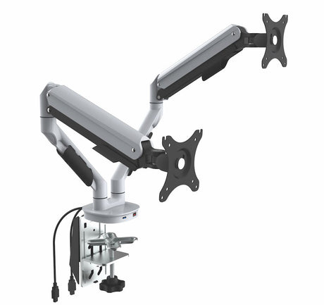 Cutlass Gaslift Dual Monitor Arm With USB Charging-Ergonomic Accessories-White-No Laptop Adaptor Thanks-Commercial Traders - Office Furniture