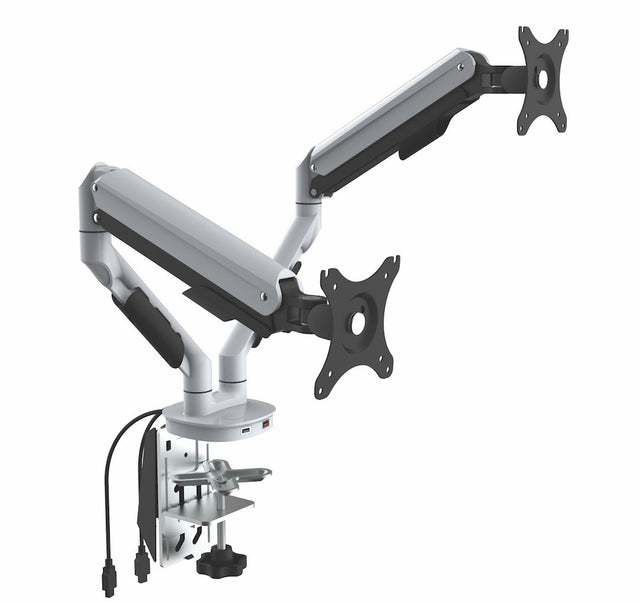 Cutlass Gaslift Dual Monitor Arm With USB Charging-Ergonomic Accessories-White-No Laptop Adaptor Thanks-Commercial Traders - Office Furniture