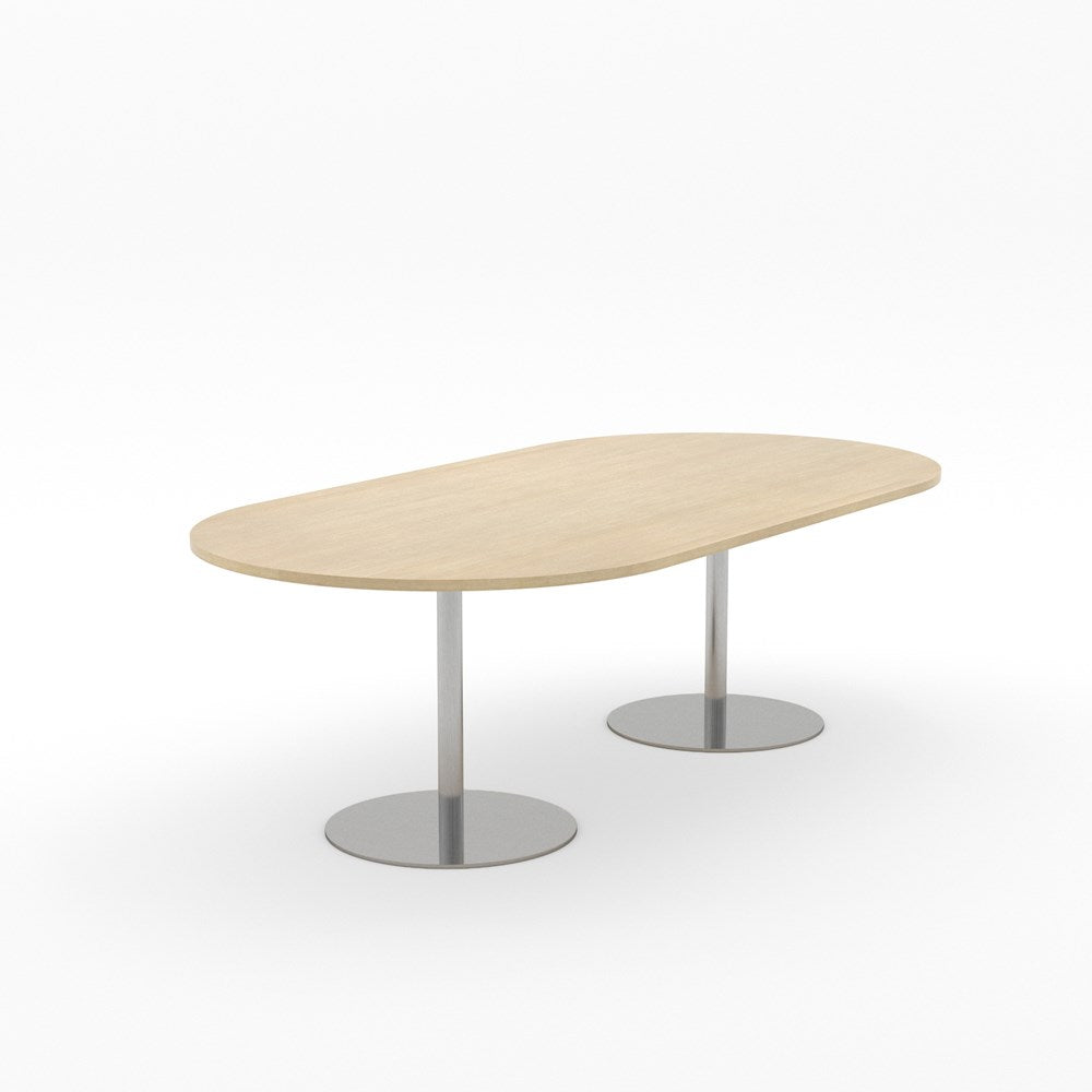 Essentials Table 2400 x 1200 - D End-Meeting Room Furniture-Refined Oak-Brushed Chrome Disc Base-North Island-Commercial Traders - Office Furniture
