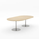 Essentials Table 2400 x 1200 - D End-Meeting Room Furniture-Refined Oak-Brushed Chrome Disc Base-North Island-Commercial Traders - Office Furniture