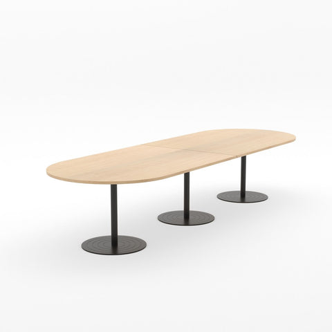Essentials Table 3600 x 1200 - D End-Meeting Room Furniture-Affinity Maple-Black Disc Base-North Island Delivery-Commercial Traders - Office Furniture
